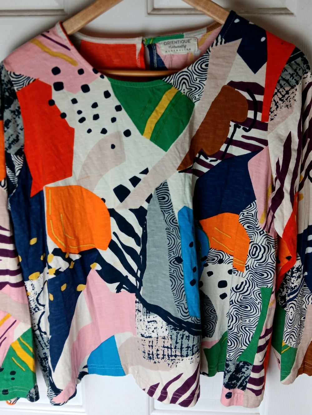 Orientique Naturally Australian Multicolor Medium L/S Top Vibrant Color Block